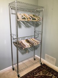 Amazing Metro Rack Style Clothing Rack With Over 50 Flocked Hangers - These Racks Are Expensive ! NICE ONE !