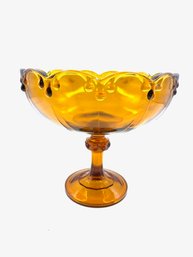 Vintage Garland Amber Round Compote By Indiana Glass