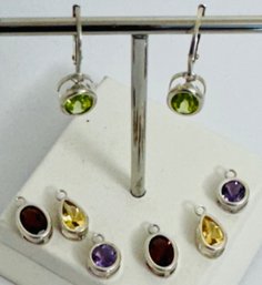 STERLING SILVER LEVERBACK EARRING WITH 4 CHANGABLE STERLING SILVER GEMSTONE DANGLES