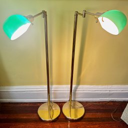 Pair Vintage Floor Lamps With Green Glass Shades