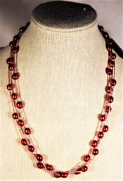 Honora Red Cultured Pearl Beaded Necklace W Original Label 16' Long