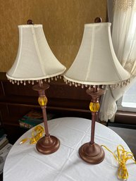 Pair Of Red & Gold Table Lamps
