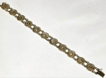 Vintage Gold Over Sterling Silver Filigree Bracelet 7' Long