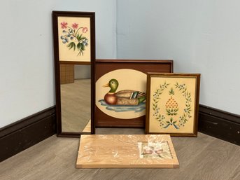 A Beautiful Grouping Of Vintage Handcrafted Theorem-Painted Items