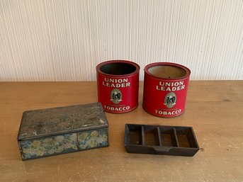 Lyman Chocolate Mold Box Of Alphabet Stamps And 2 Antique Tobacco Cans