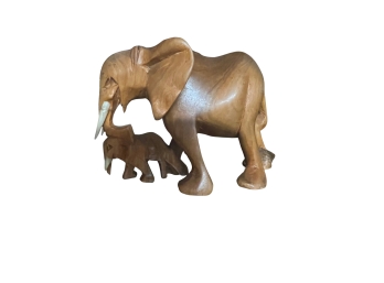 Hand-carved Elephant Figurine - Mama And Baby