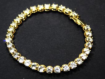 Gold Tone Fine Tennis Bracelet Having White CZ Stones 7 1/4' Long