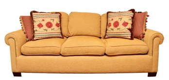 Butternut Chenille Down Loose 3-Cushion Sofa With Nailhead Trim And Block Feet