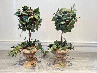 Pair Of Topiaries In Resin Planters