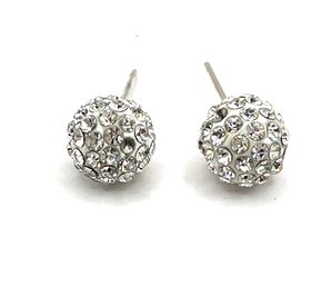 Vintage Sterling Silver Clear Stones Round Earrings