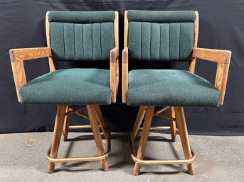 Pair Of Oak & Upholstered Swivel Bar Chair (2)