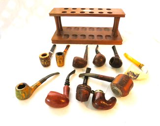Vintage Smoking Pipes  With Pipe Holder Stand