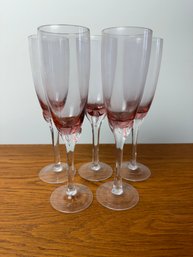 Pink Glass Champagne Flutes - Set Of 5