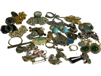 Small Lot Of Costume Jewelry Earrings, Pins, Etc.