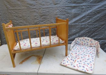 A Vintage Wooden Doll Crib By A Denis