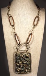 Vintage Hand Wrought Brutalist Copper Mixed Metals Necklace