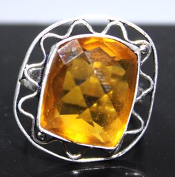 Amber Colored Stone In Silver Setting Size 8.5
