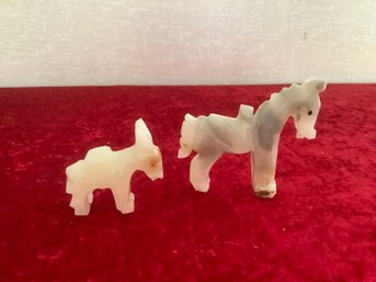 Stone Donkey/horse Figurines Lot Of 2
