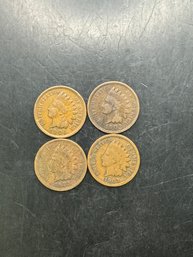 4 Indian Head Pennies 1902, 1903, 1904, 1907