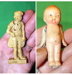 2 Pc Antique Penny Doll & Tiny Tim Rubber Doll/figure
