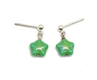 Vintage Sterling Silver Neon Green Star Dangle Earrings