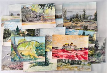 20 George Yourke Original Watercolor Landscape Paintings, Unframed
