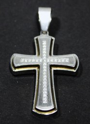 Contemporary Stainless Steel Cross Pendant Having Melee Diamonds