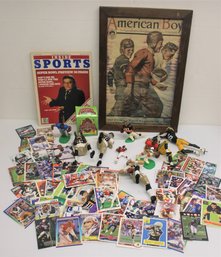 Mixed Lot Of Vintage Football Item With Unresearched Cards, Figures, Magazine & Framed Print