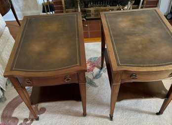 Pair Of Leather Top One Drawer Nightstands