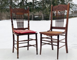 A Pair Of Victorian Oak Carved Wood Side Chairs