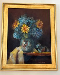 Signed Oil On Canvas Floral Still Life B.C. Rothschild - Gold Gilt Wood Frame