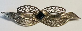 VINTAGE 10K WHITE GOLD SAPPHIRE BOW FORM BROOCH
