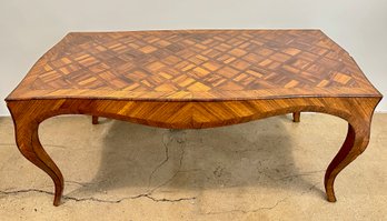Vintage French Louis XV Style Coffee Table With Inlaid Parquetry