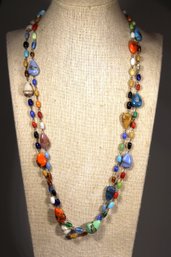 46' Long Vintage Art Glass Beaded Elongated Necklace