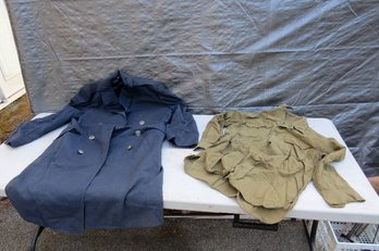 An Vintage Wool Navy Pea Coat & Army? Khaki Shirt
