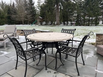 Tuscan Style Stone Top Patio Table & Four Chairs