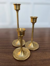 Vintage Brass Tulip Candlesticks - Made In Taiwan - Lot If Three