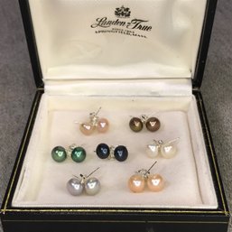 Fabulous Group Of (8) Eight Brand New Pairs Genuine Cultured Pearl Multi Color Earrings Sterling Silver Posts