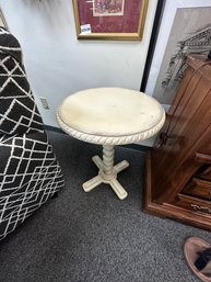 Round Painted Wood Side Table  Cream Colored