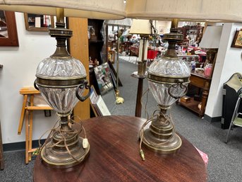 Pair Of Crystal And Brass Lamps