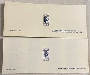 1982 Rolls-Royce Suggested Retail Price List & Authorized Dealer Directory