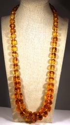 Elongated Genuine Amber Graduated Beaded Necklace 24' Long