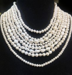 Amazing WW Eight Strand Fresh Water Pearl Necklace With 925 Hardware And Red Cloth Bag- NOS