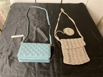 Purse Lot: Mali & Lili Blue Cross Body And Crocheted Purse