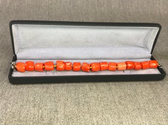 Incredible Chunky Orange Coral Bracelet - Made To Retail For $400 In Boutiques In Greenwich / Hamptons