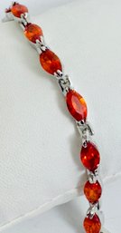 PRETTY SILVER TONE ORANGE STONE LINK BRACELET