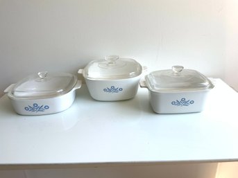 Trio Of  Vintage Cornflower Corning Ware