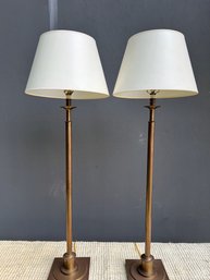 Pair Of Adjustable Height Brass Floor Lamps With Shades