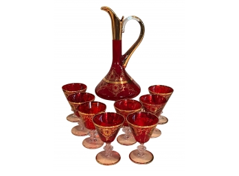 Murano Glass Decanter With 8 Glasses