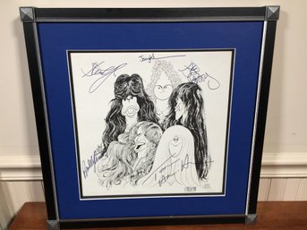 Incredible Signed HIRSCHFELD / AEROSMITH Print From 1977 - Signed By ALL Band Members - COA For All Signatures